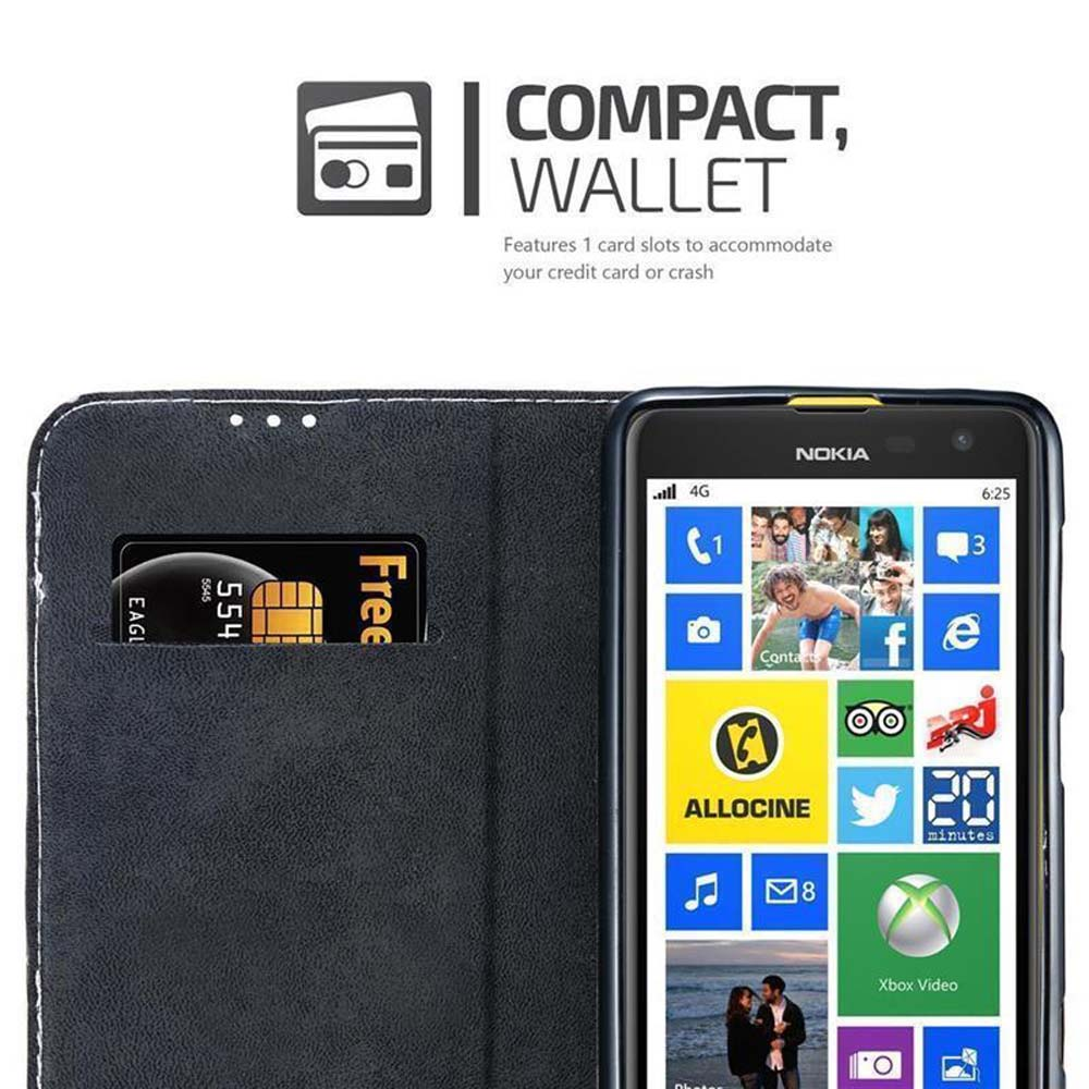 Teléfono Nokia negro en una funda negra con ranura para tarjetas. La pantalla del teléfono muestra aplicaciones.