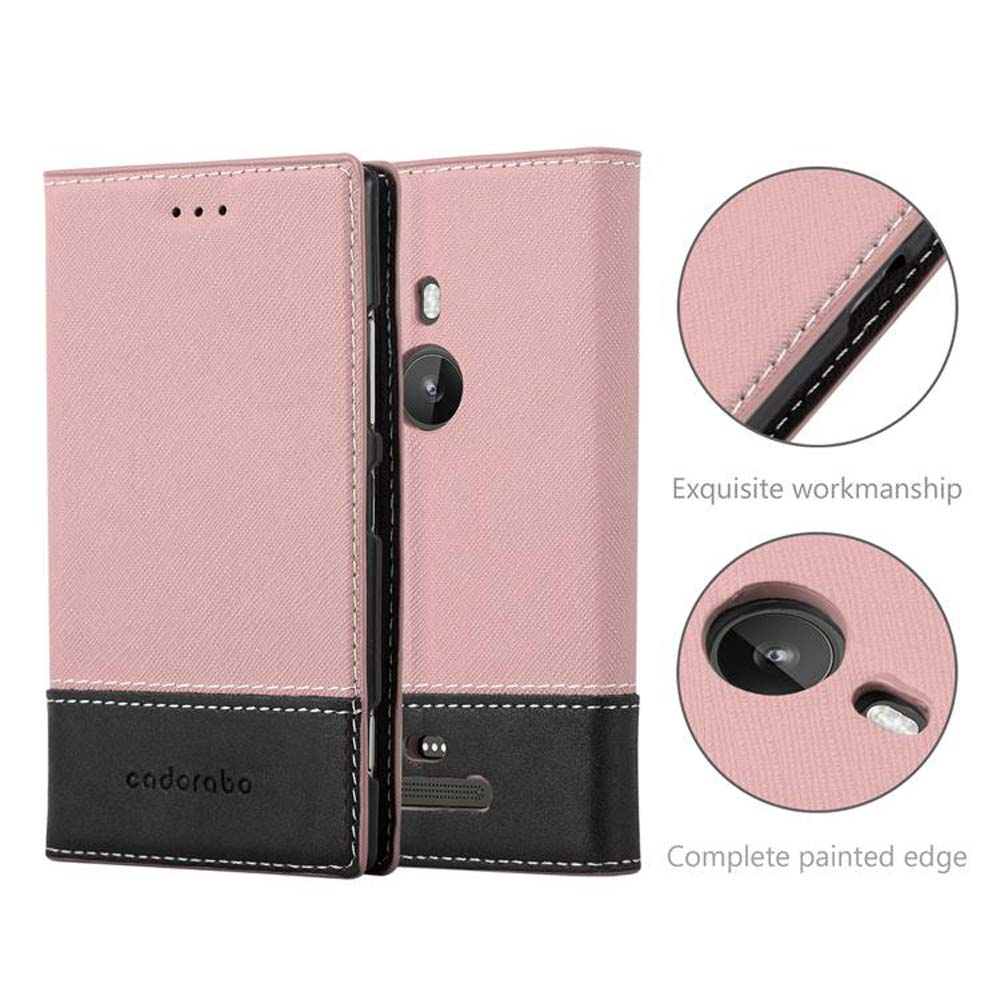 Una custodia per telefono rosa e nera, parzialmente aperta. La custodia ha un interno rosa e un esterno nero.
