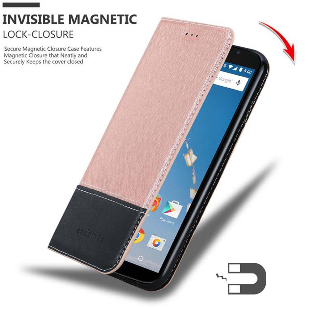 Funda de teléfono rosa con cubierta negra, mostrando pantalla de teléfono e imán.