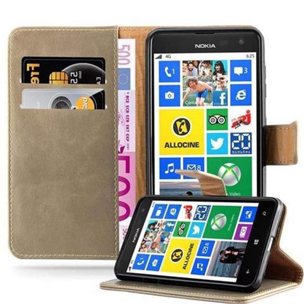 Dos teléfonos en una funda tipo billetera. Uno muestra apps, el otro tiene pantalla negra.