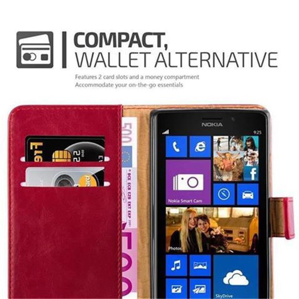 Una custodia rossa per telefono con un telefono all'interno, che mostra carte e un design simile a un portafoglio.