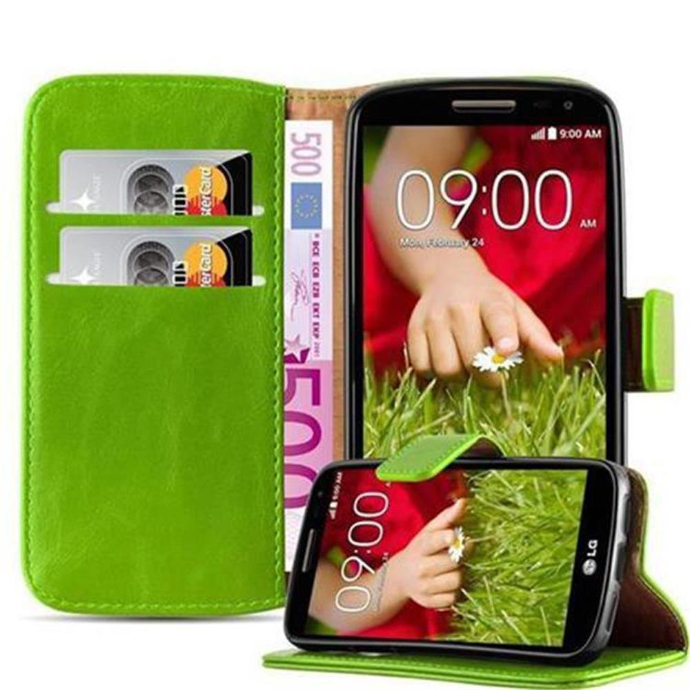 Funda verde para teléfono abierta. Dos tarjetas de crédito y un billete de euro visibles. Teléfono visible.