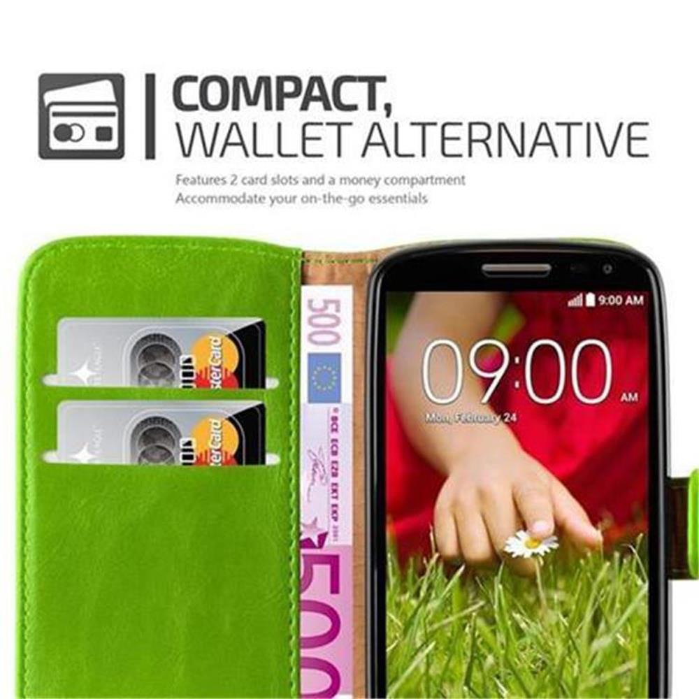 Funda de teléfono verde con un teléfono y una tarjeta de crédito en el interior.