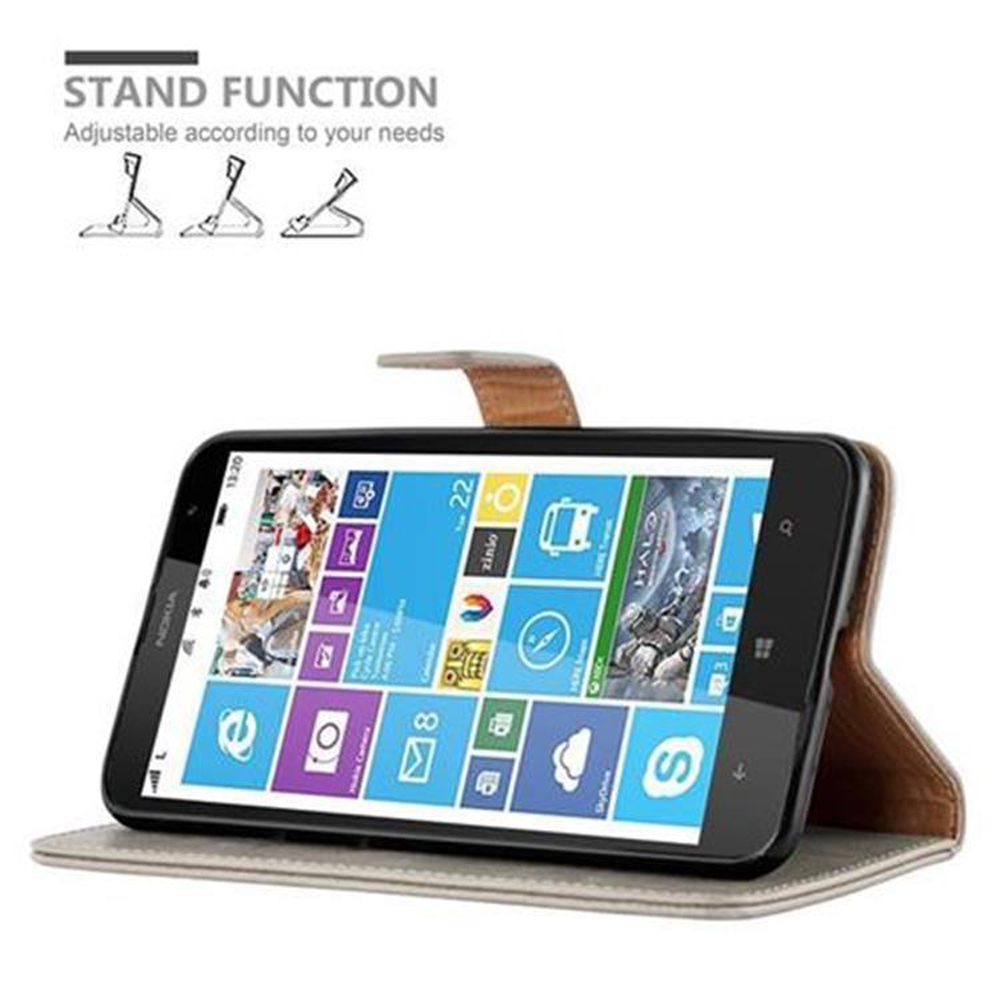 Un telefono in una custodia, appoggiato. Lo schermo mostra le app, con il testo: STAND FUNCTION.