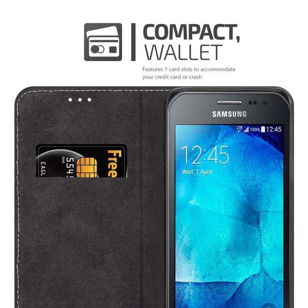 Schwarze Brieftaschen-Handyhülle mit Kreditkartenfach und einem Samsung-Telefon.