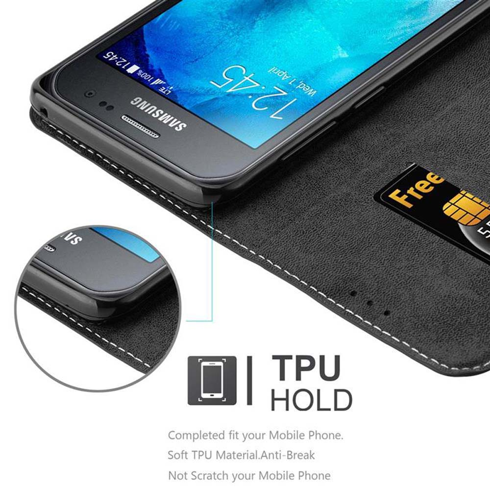 Telefon in schwarzem Gehäuse, Samsung-Logo sichtbar. Text: 'TPU HOLD'.