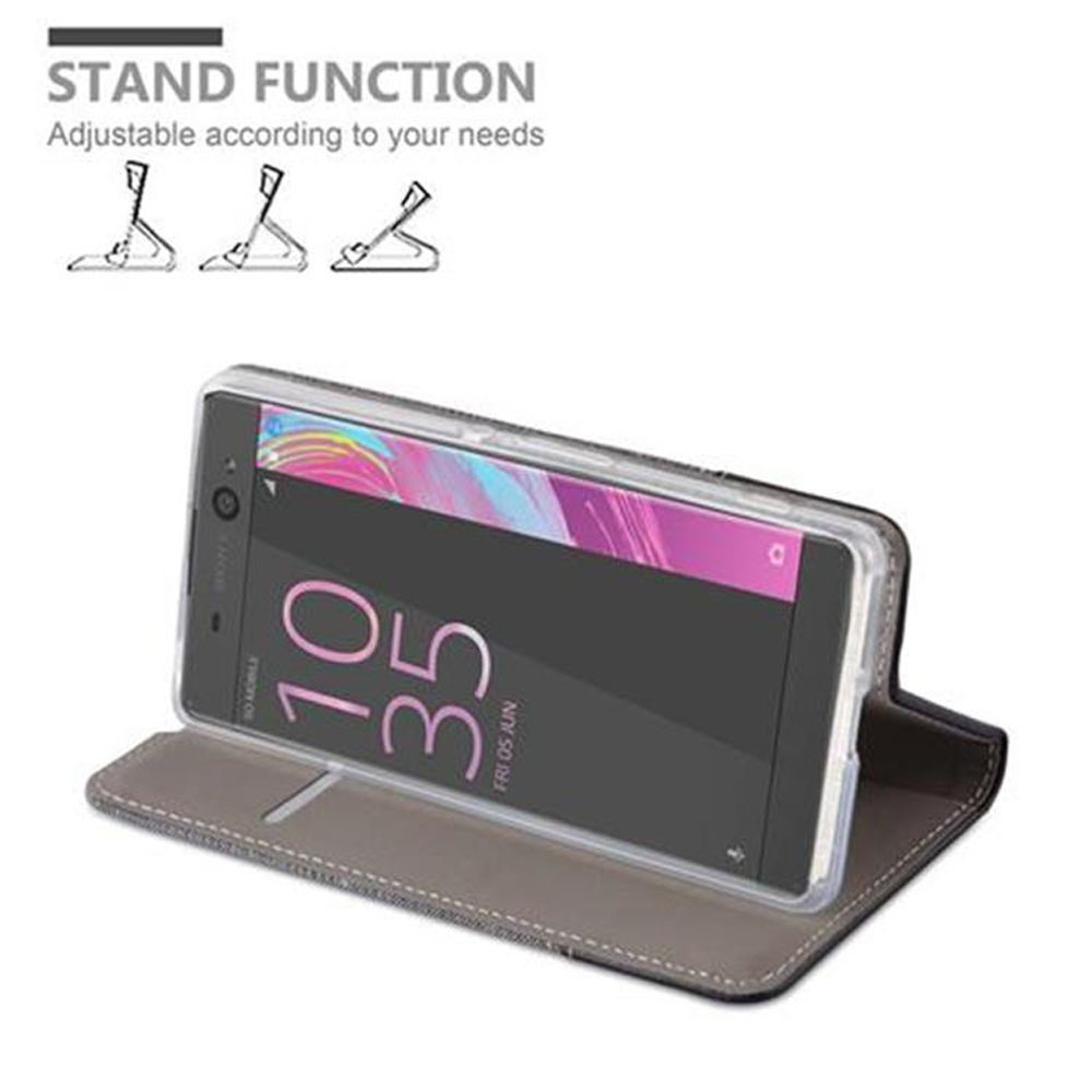 Telefon in einer Hülle, steht auf. Zeigt die Standfunktion.