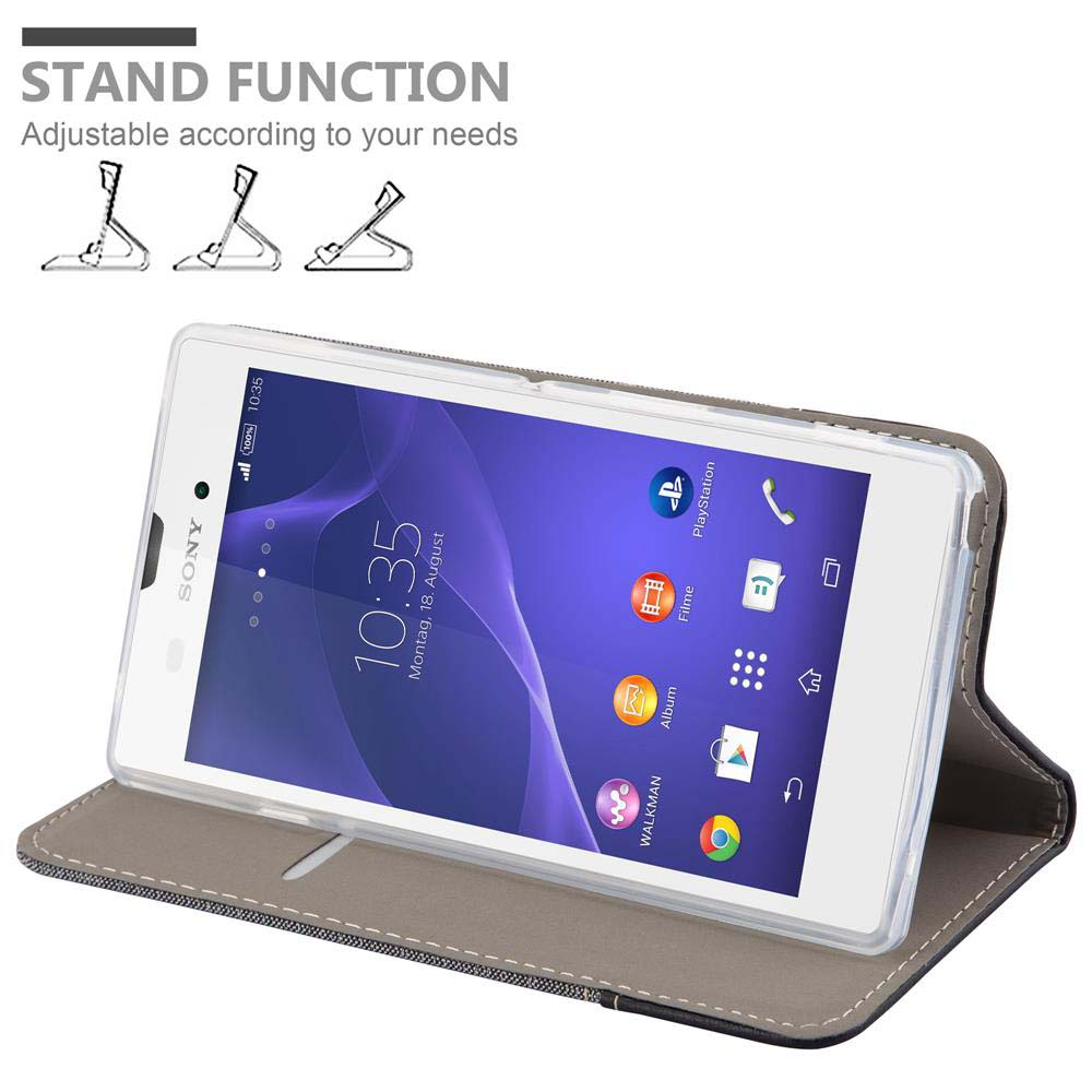 Funda de teléfono con función de soporte. Un teléfono está dentro, la funda está abierta, mostrando la pantalla.