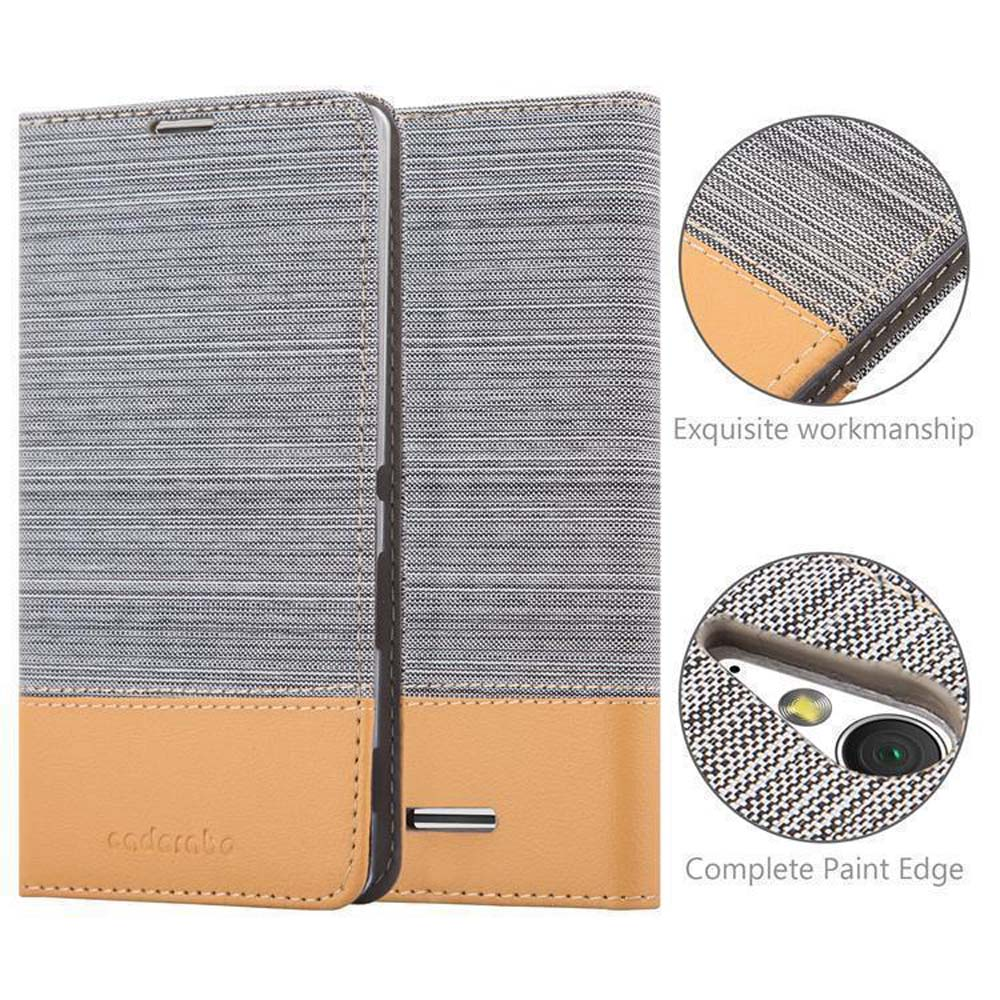 Funda de teléfono, gris con base de cuero marrón, con un patrón exquisito.