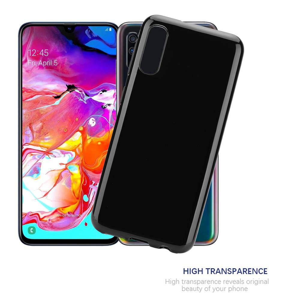 Eine schwarze Handyhülle auf einem Telefon, mit zwei weiteren Telefonen dahinter. Der Telefonbildschirm ist sichtbar.
