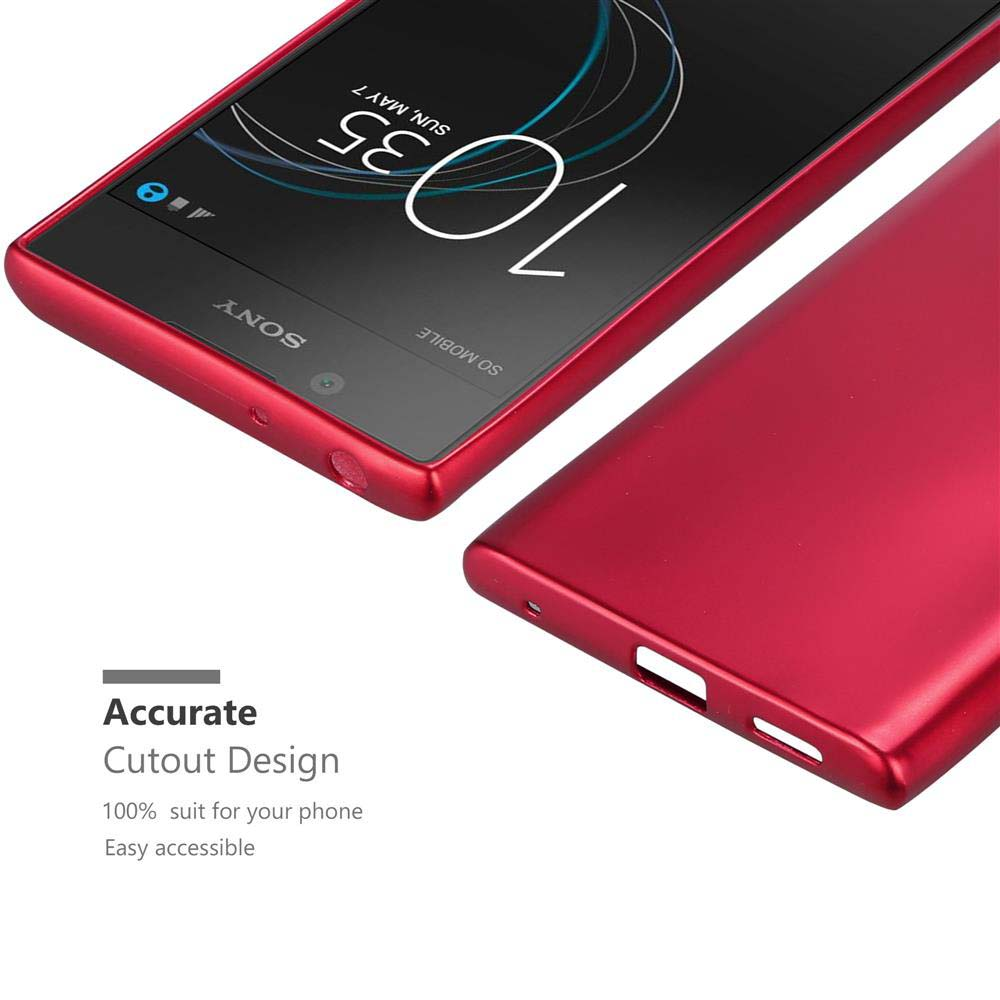 Custodia rossa e telefono. Lo schermo mostra la data. Design preciso, facile accesso.