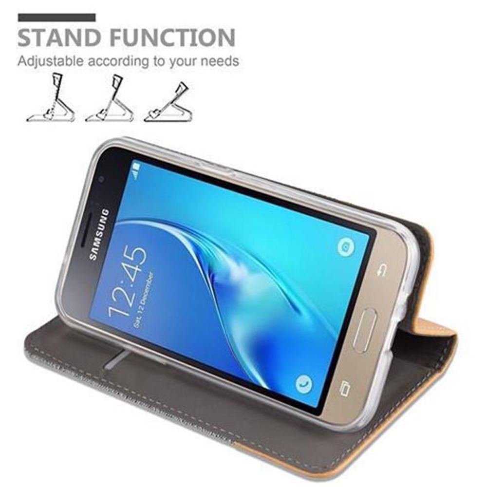 Telefono in una custodia in posizione stand, con testo della funzione stand.