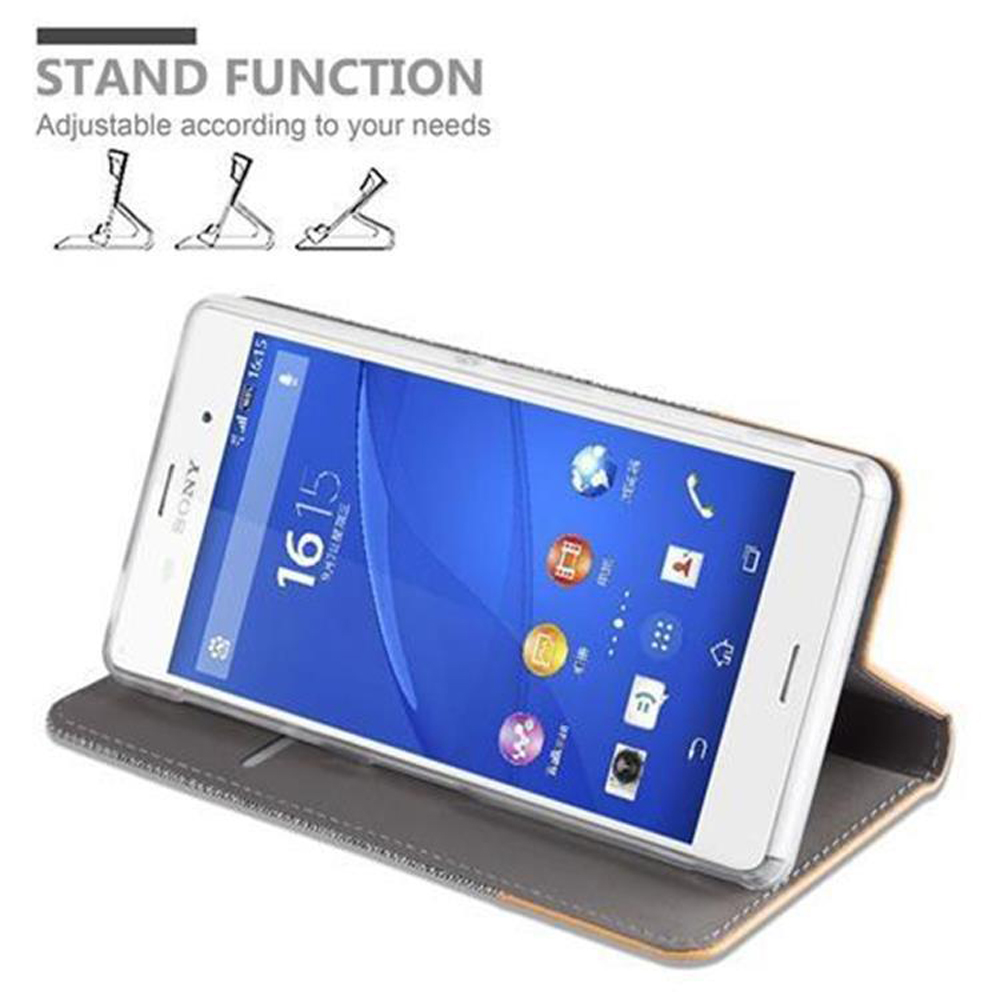 Ein Telefon in einer Hülle ist abgewinkelt, um eine Standfunktion mit verschiedenen Positionen zu zeigen.