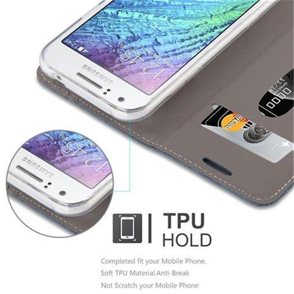 Un telefono in una custodia a portafoglio aperta con una carta. La custodia è in TPU. Il telefono mostra lo schermo.