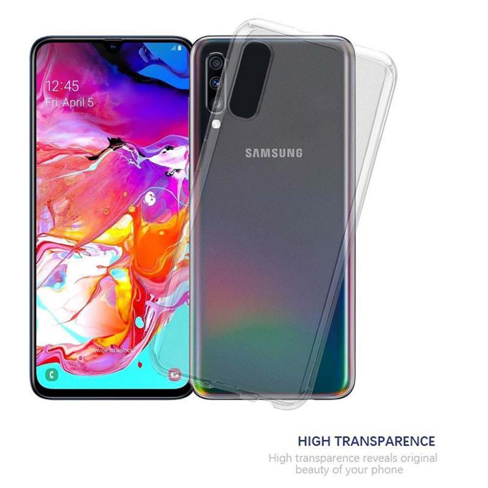 Due telefoni, uno con custodia trasparente. Il telefono è Samsung. La custodia trasparente rende visibile la bellezza del telefono.