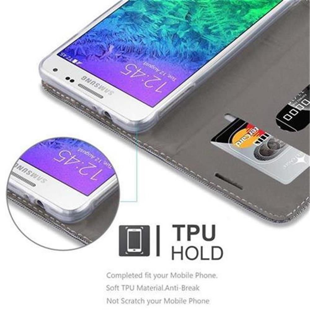 Telefon in einer Hülle mit Kreditkartenfach, Kreditkarte innen und Text 'TPU HOLD'.