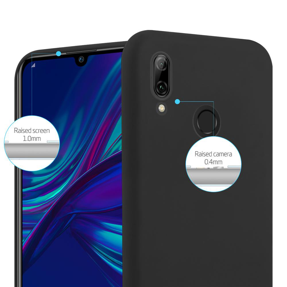 Una custodia per telefono nera con un telefono, evidenziando lo schermo e la fotocamera rialzati. Lo schermo è evidenziato.