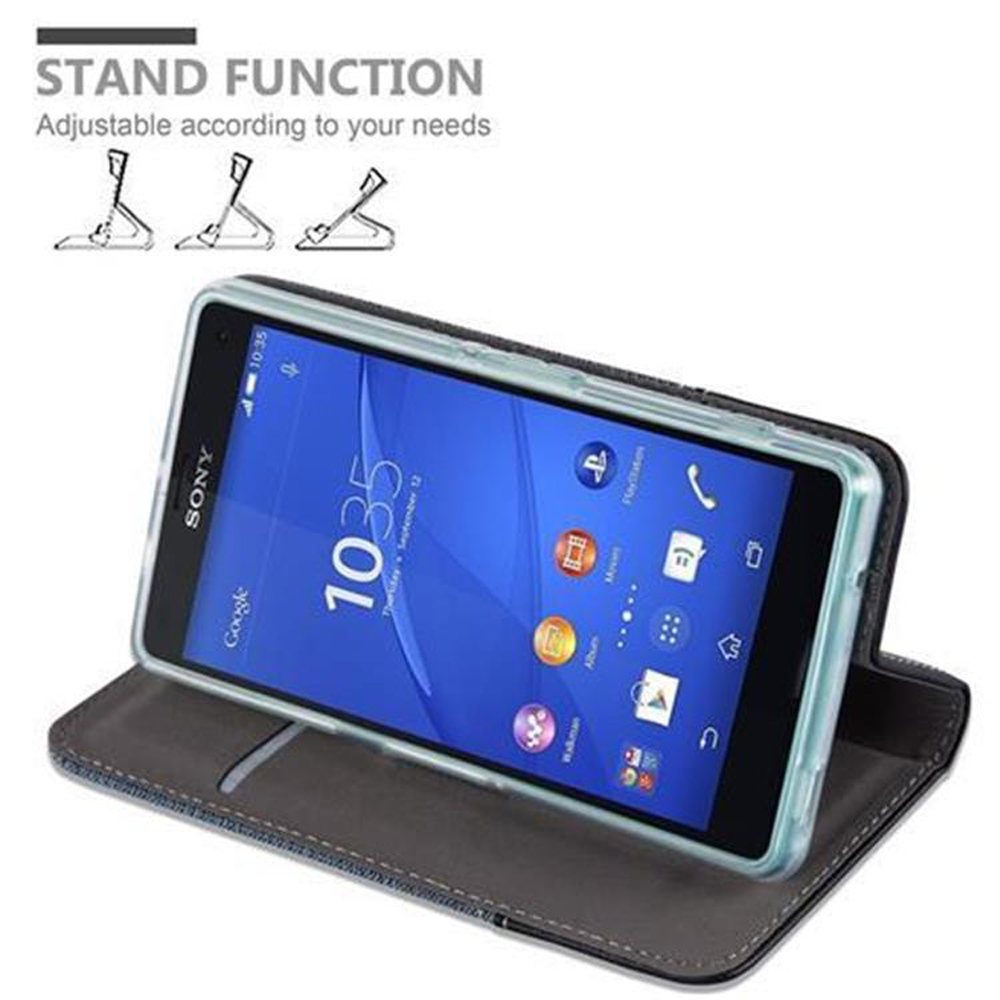 Teléfono en funda, mostrando la pantalla.