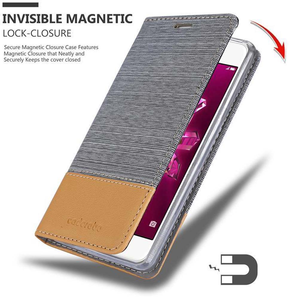 Eine Handyhülle mit einem Telefon darin ist geöffnet. Text: Unsichtbarer Magnetverschluss.