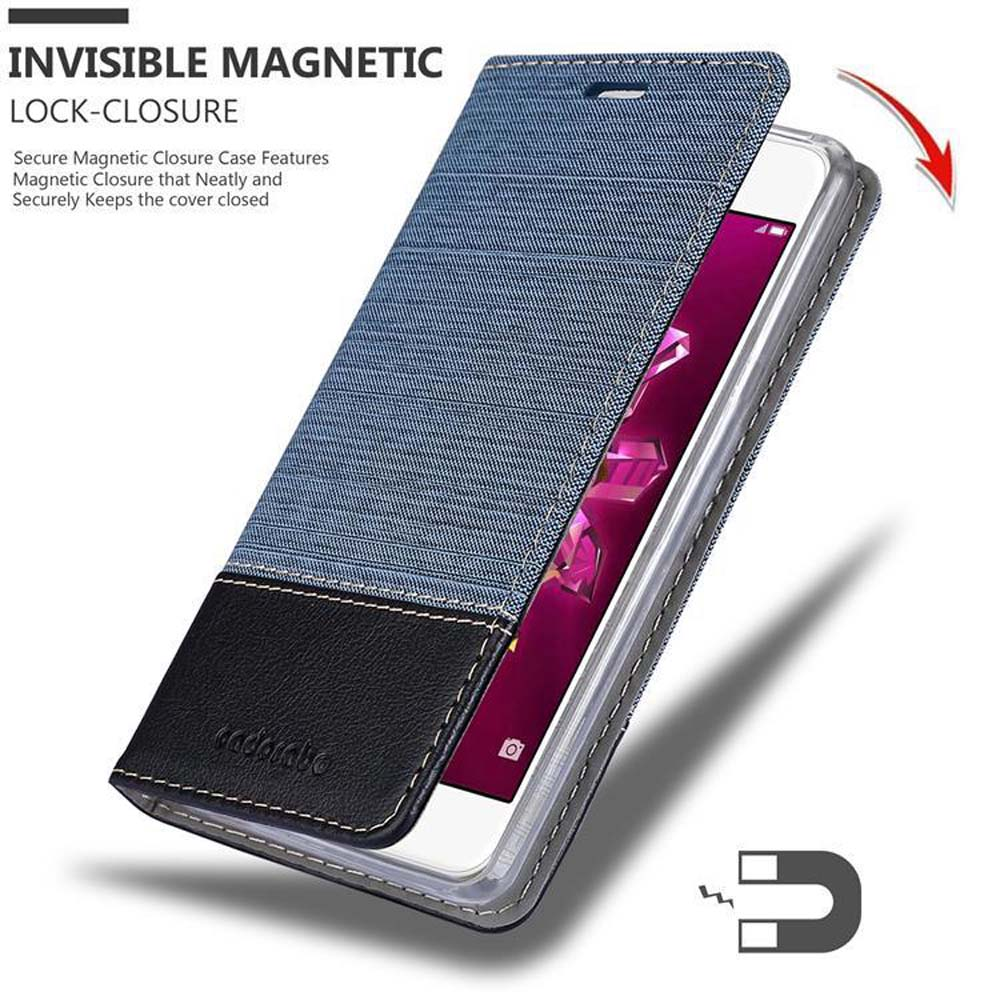 Una custodia per telefono con chiusura magnetica. La custodia è aperta, mostrando il telefono.