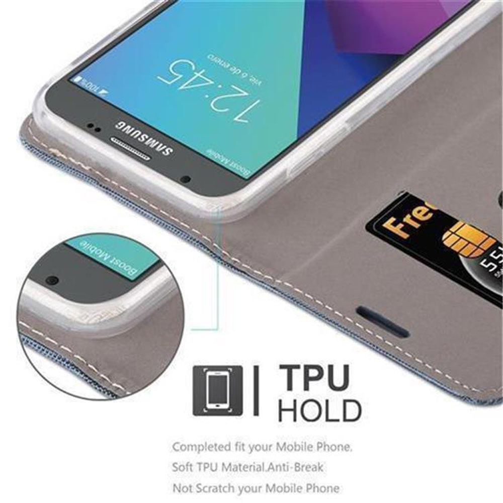 Telefon in einer Hülle mit Kreditkarte. Karte wird gezeigt. TPU-Haltefunktion.
