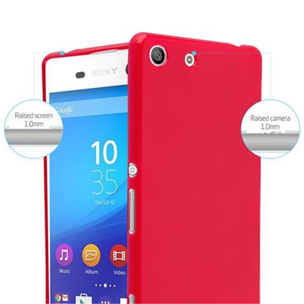 Telefono rosso con un telefono bianco accanto con schermo e fotocamera rialzati.