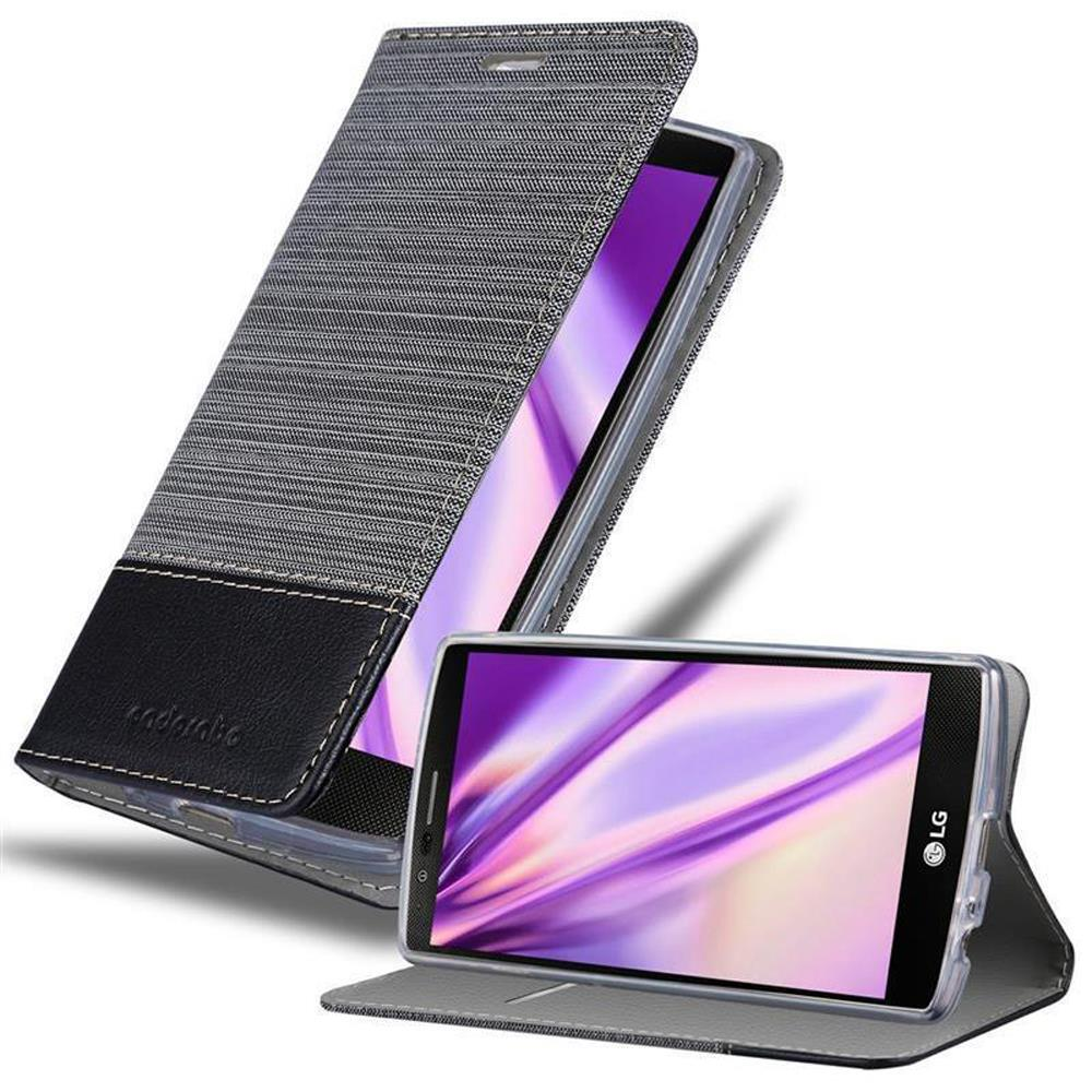 LG-Telefon mit grau-schwarzer Hülle, offen und geschlossen.