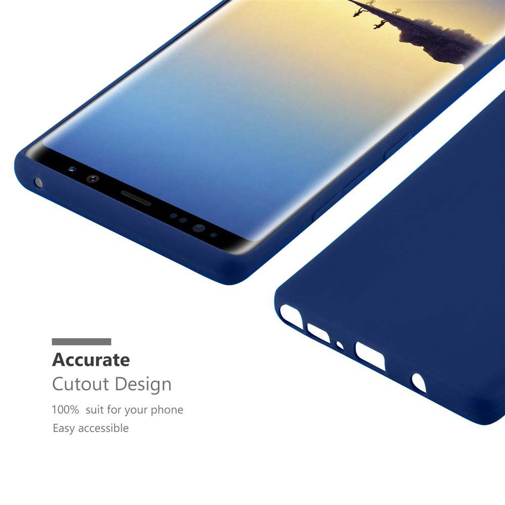 Custodia blu per telefono, primo piano, che evidenzia il design ritagliato e la vestibilità perfetta.