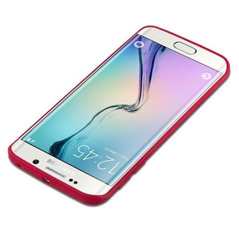 Telefono con custodia rossa. Il telefono è bianco. Lo schermo del telefono mostra l'ora. La custodia è rossa.