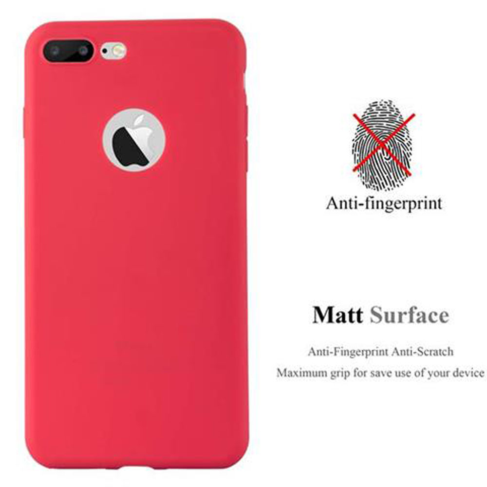 Custodia rossa per telefono con logo Apple, resistente alle impronte digitali e superficie opaca.