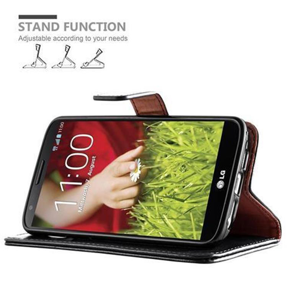 Ein Telefon in einer Hülle wird angezeigt, der Bildschirm ist zu sehen. Text: 'STAND FUNCTION' und Standdiagramme.