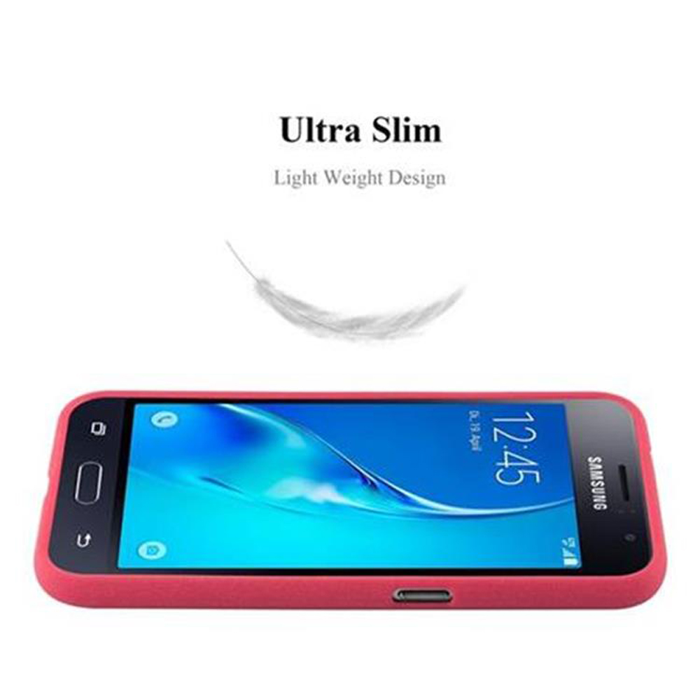 Una custodia per telefono rossa con un telefono nero all'interno. L'immagine mostra un telefono Samsung e l'ora.