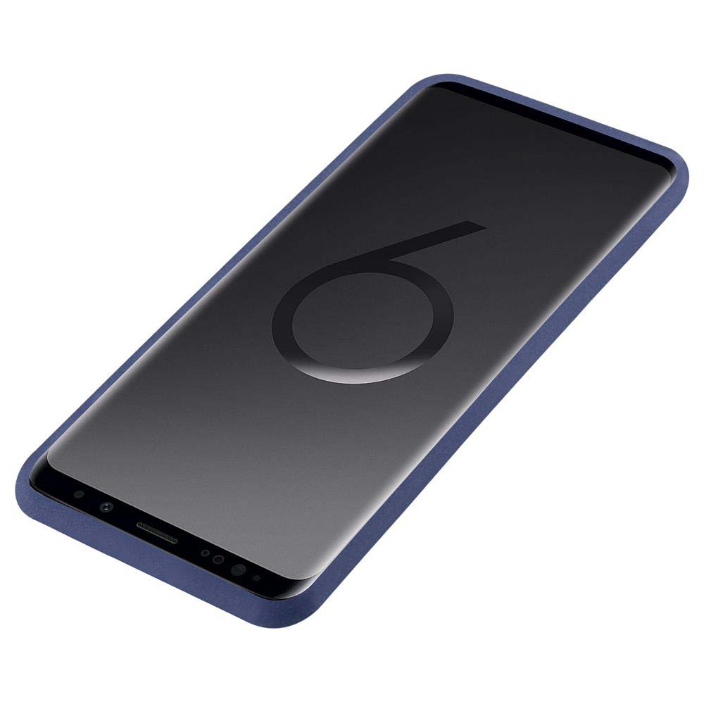 Telefono nero con custodia blu scuro. Il numero 6 è sullo schermo.