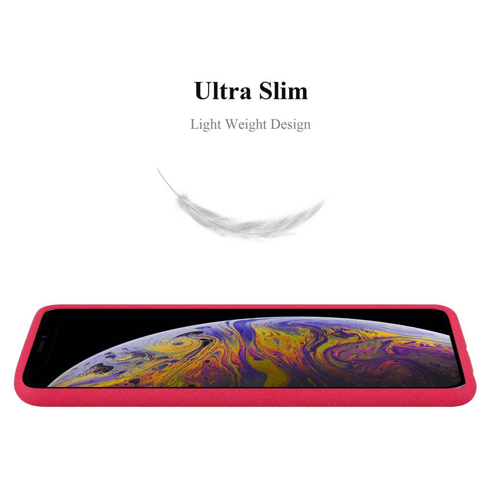 Custodia rossa per telefono con design colorato, piuma sopra.