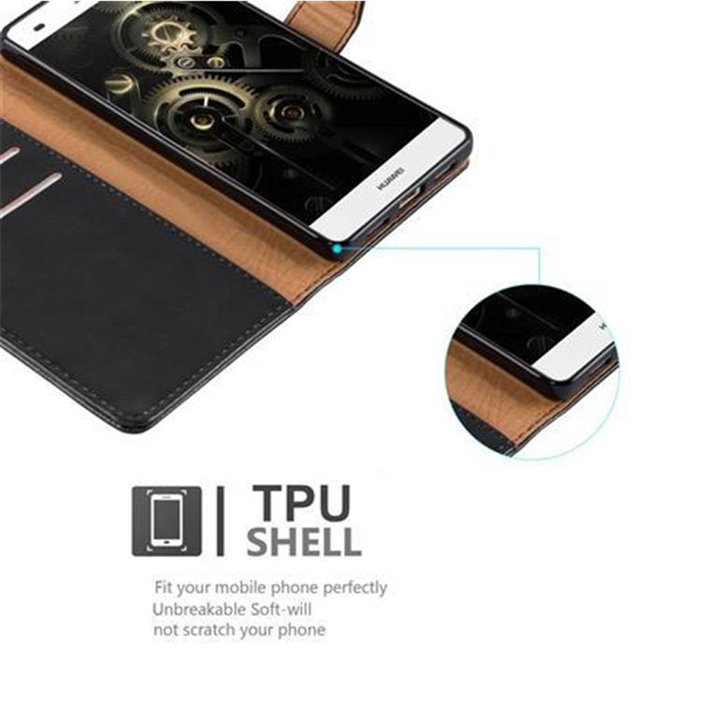 Teléfono en funda. Interior marrón. Texto TPU SHELL en la parte inferior.