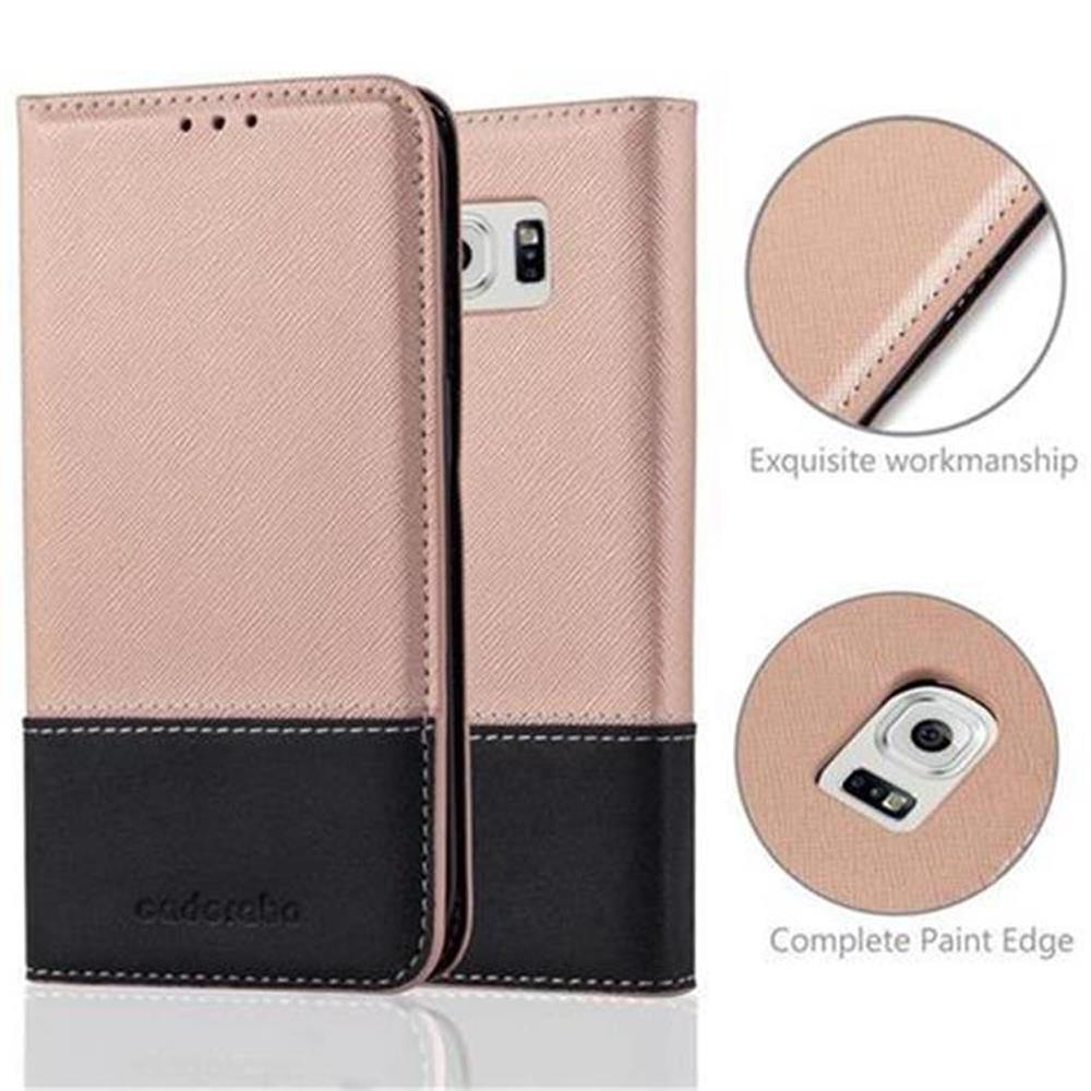 Zwei Handyhüllen werden mit Details gezeigt. Die Hülle ist rosa und schwarz mit Logo.