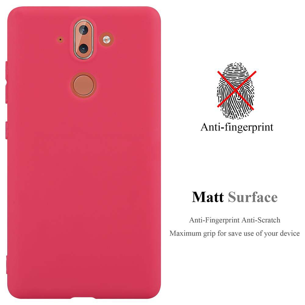 Una custodia per telefono rosa. La custodia è su un telefono rosa. Viene mostrato un design anti-impronta e antigraffio.