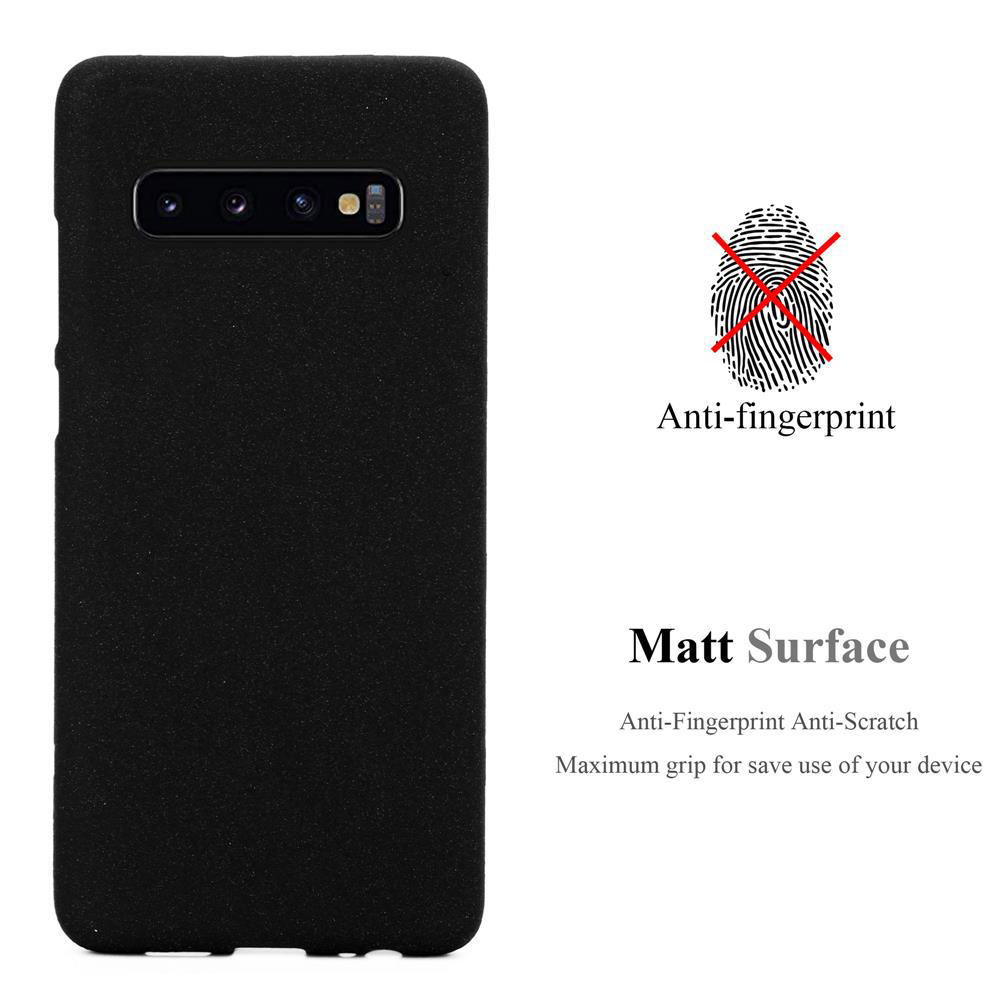 Custodia nera con illustrazione dell'impronta digitale e testo 'Matt Surface'.