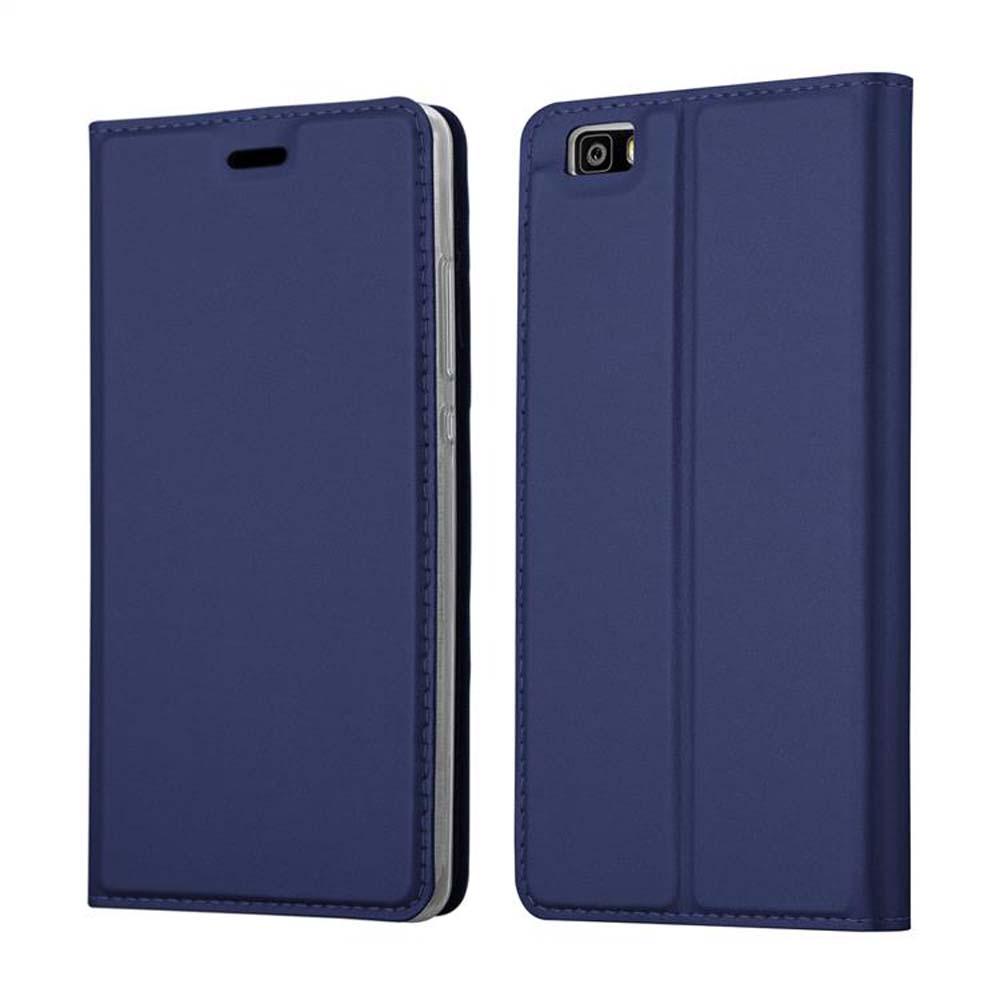 Dos fundas azules para teléfono, ambas cerradas. Se ven costuras blancas en las fundas.