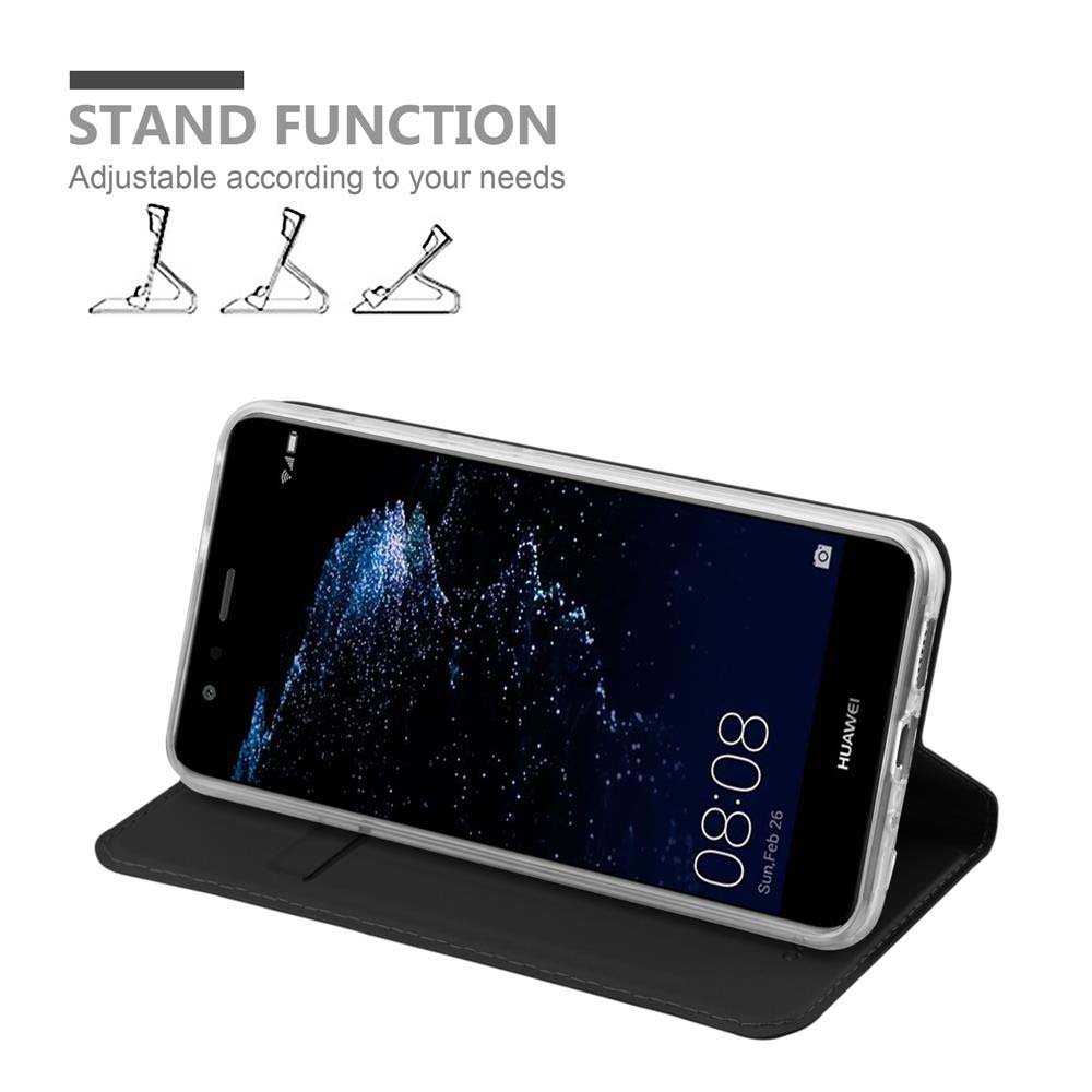 Ein Telefon in einer Hülle steht auf einem Ständer. Der Bildschirm zeigt eine Uhrzeit und ein Datum an.