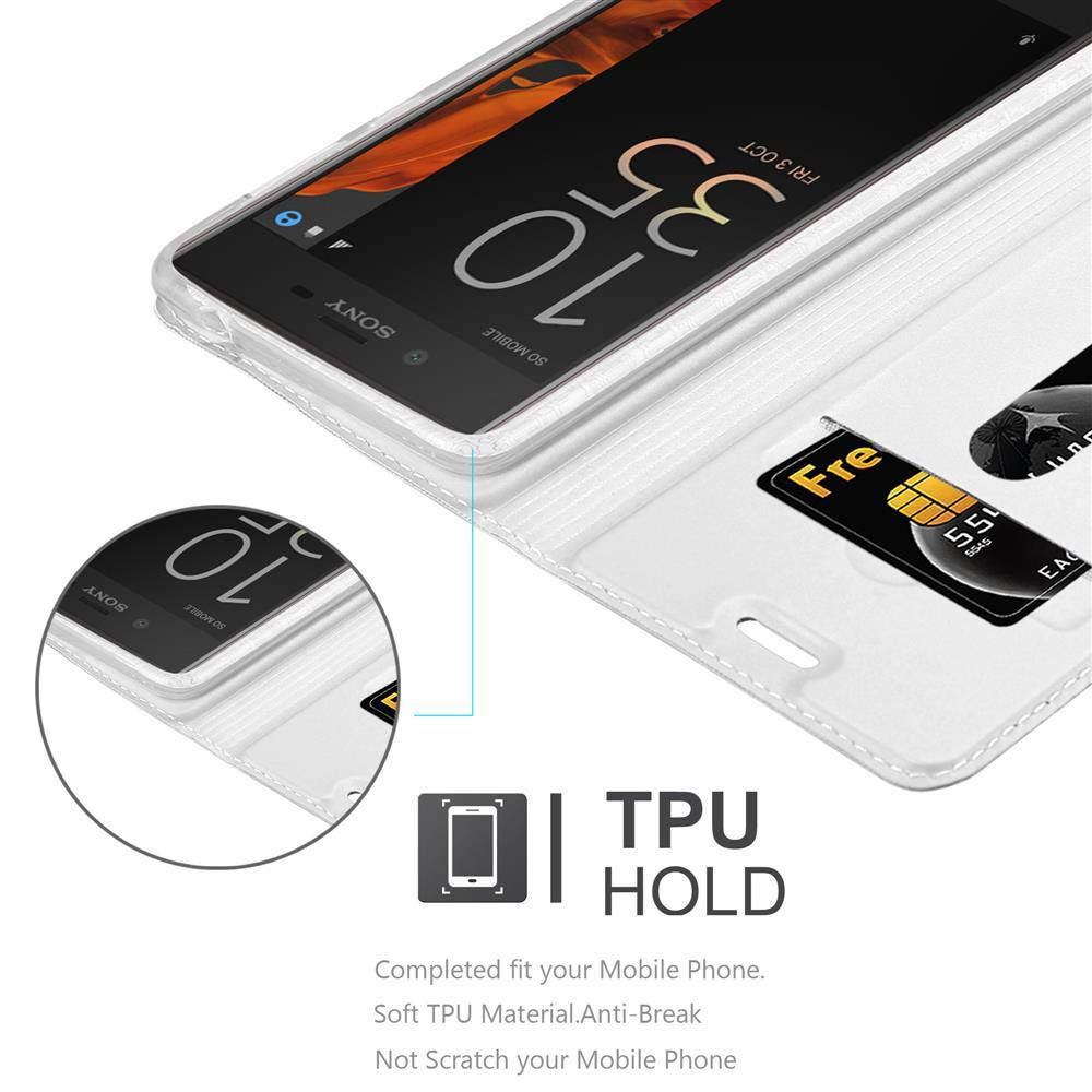 Telefono in custodia, carta di credito in tasca. Testo: Supporto TPU, vestibilità completa, materiale morbido.