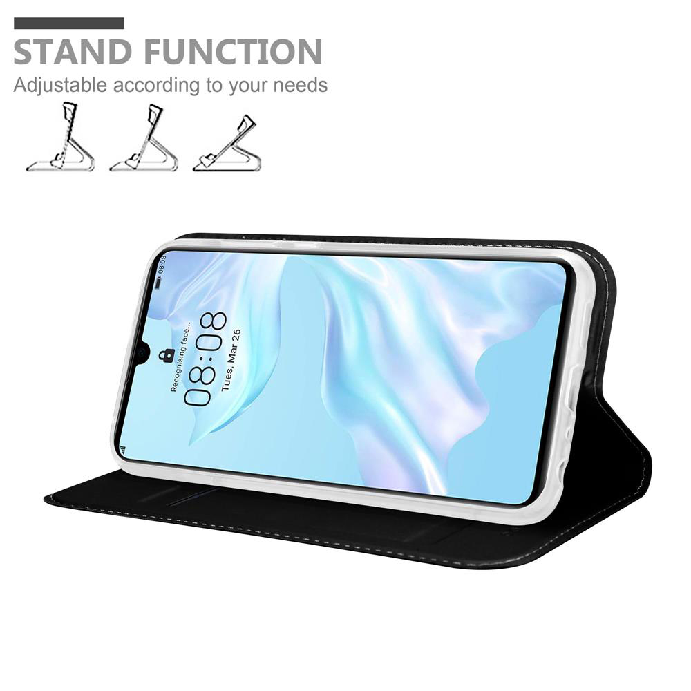 Schwarze Handyhülle mit Telefon, das die Uhrzeit anzeigt.