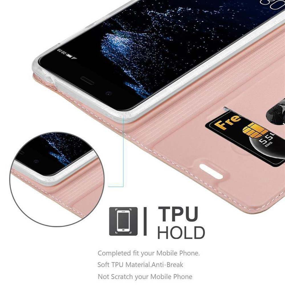 Nahaufnahme eines Telefons in einer rosa Hülle. Eine Karte befindet sich im Etui.