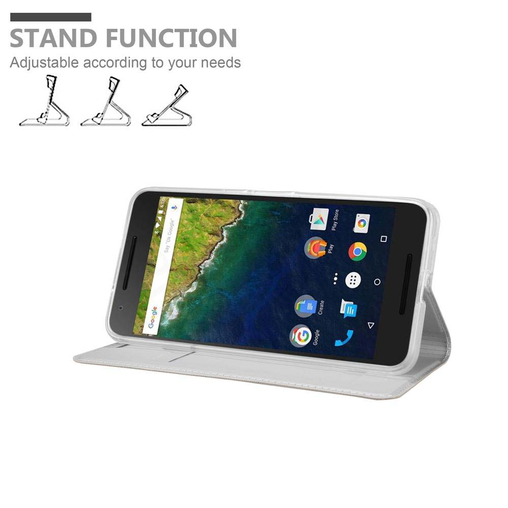 Uno smartphone in una custodia, che mostra la schermata iniziale. La custodia è aperta e configurata come supporto.