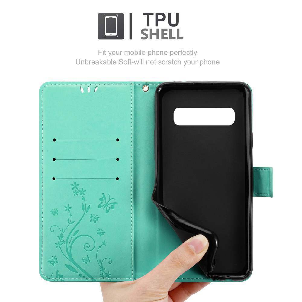 Custodia per telefono aperta, verde all'esterno, nera all'interno. Il telefono è inserito in un guscio nero. Testo: TPU SHELL.