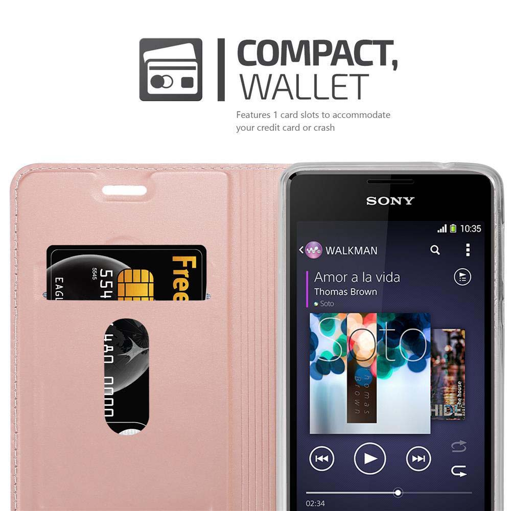 Funda de teléfono rosa. Teléfono dentro de la funda. SIM gratuita y ranura para tarjeta de crédito visibles.