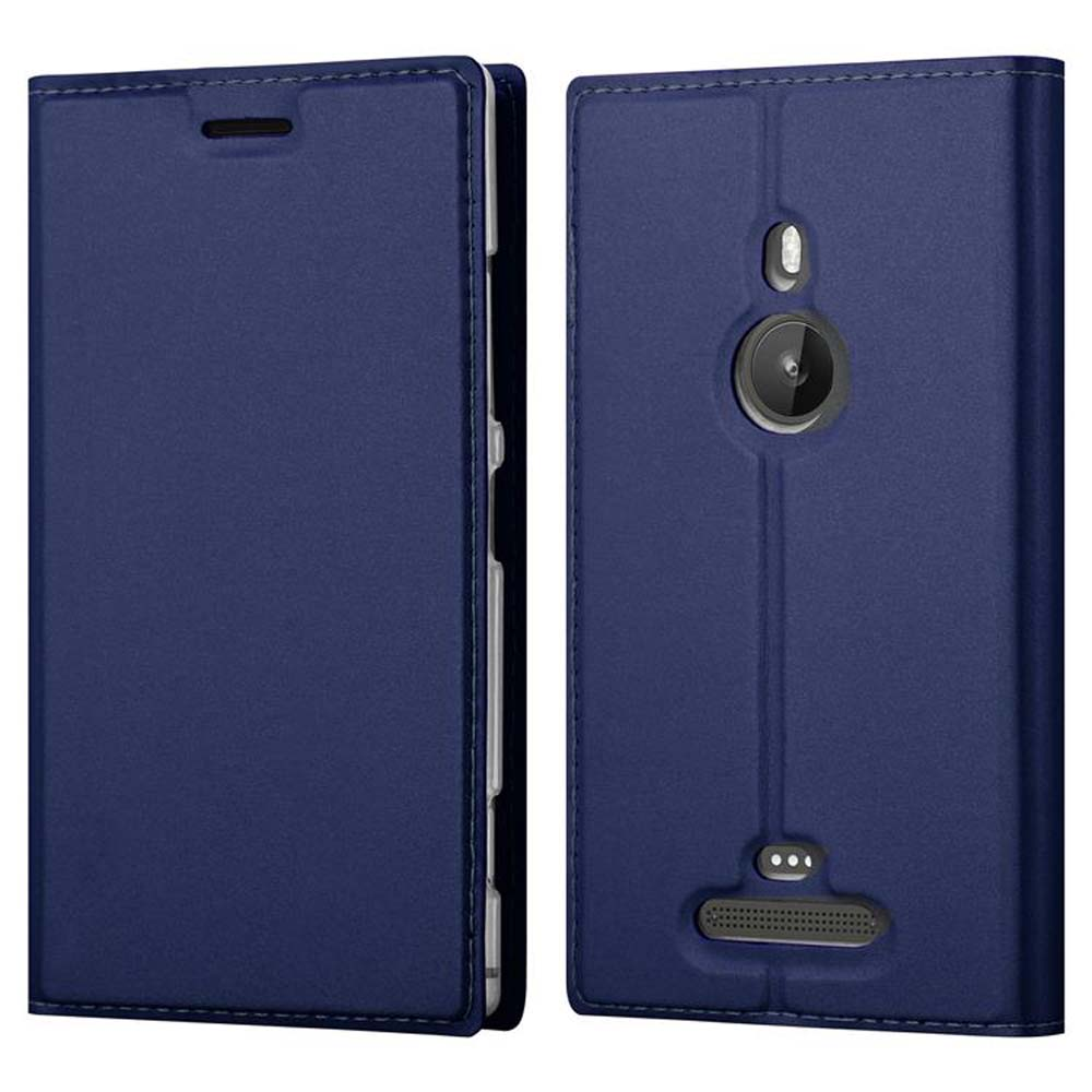 Coque de téléphone bleue, fermée et ouverte. Fermée montre le bleu lisse. Ouverte montre la caméra du téléphone.