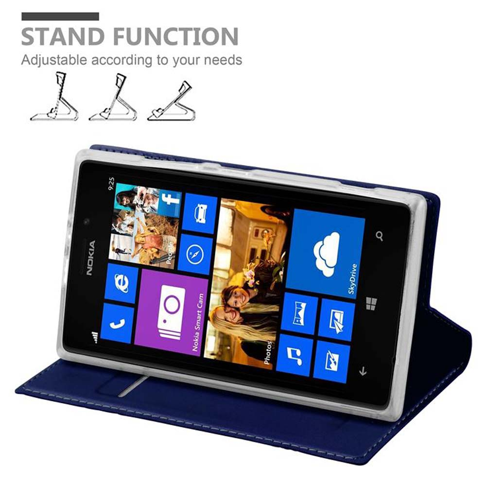 Un téléphone dans un étui bleu, avec fonction de support. L'écran affiche des icônes.