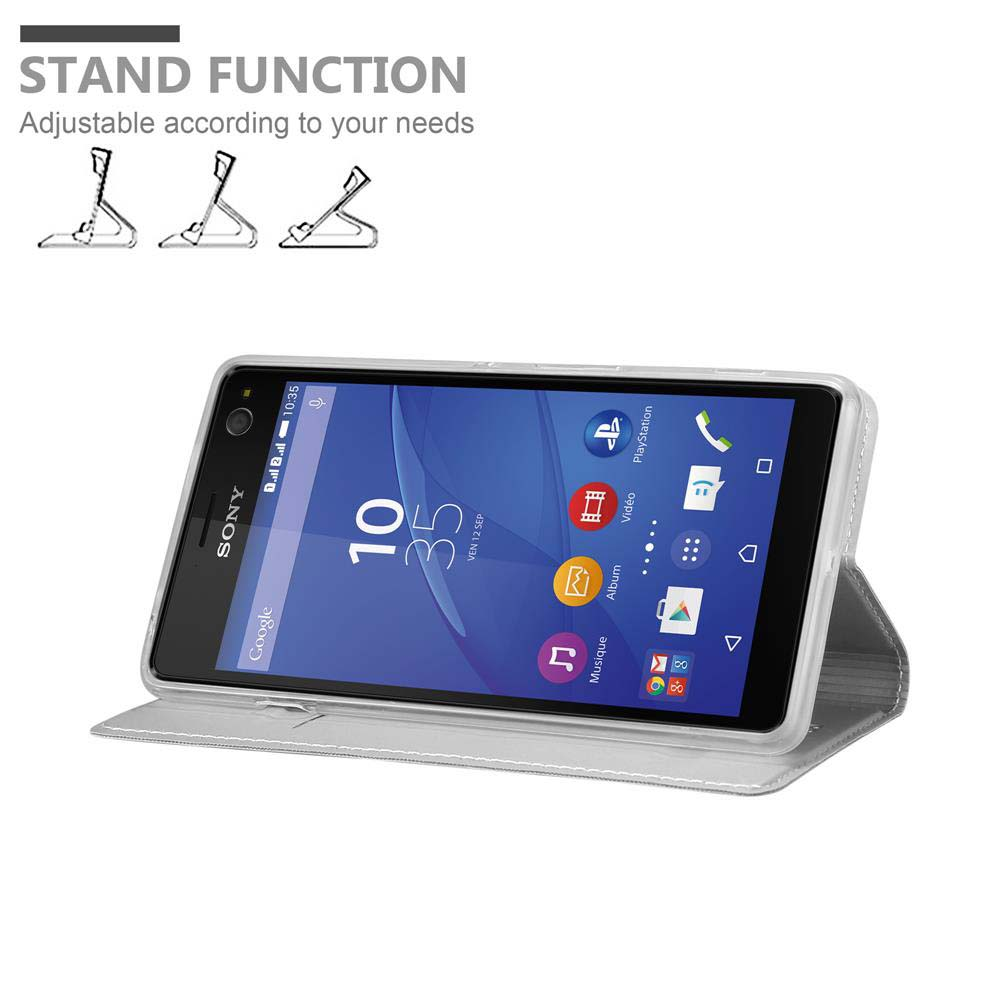 Ein Smartphone in einer Hülle, das den Startbildschirm anzeigt. Die Hülle ist offen und als Ständer aufgestellt.