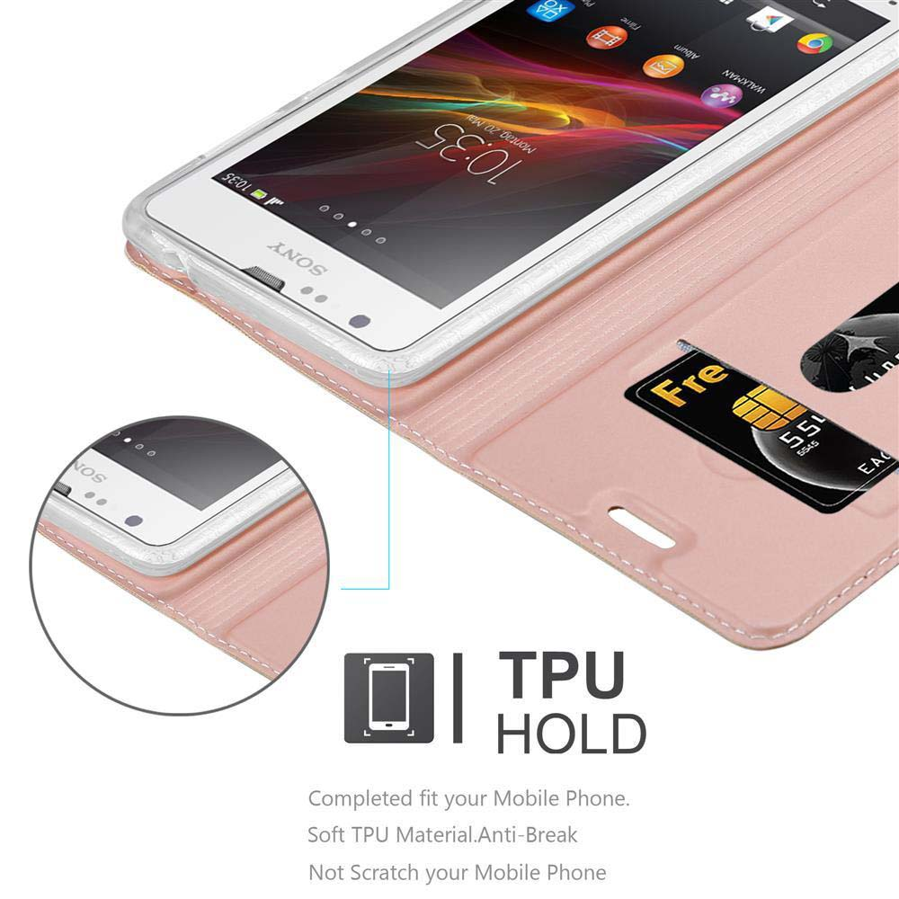 Ein Telefon befindet sich in einer rosa Hülle, mit einer Karte. Text: TPU HOLD. Passen Sie Ihr Mobiltelefon vollständig an.